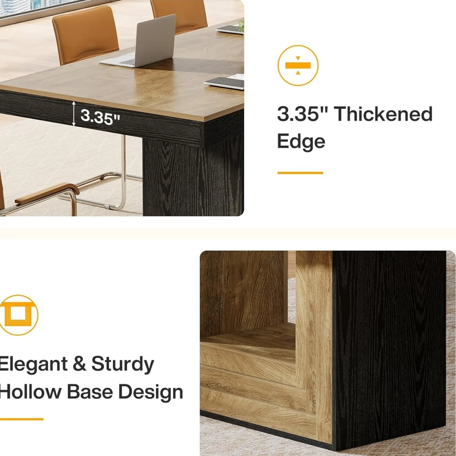 63" Conference Table, Modern Rectangular Meeting Table for 4-6 People