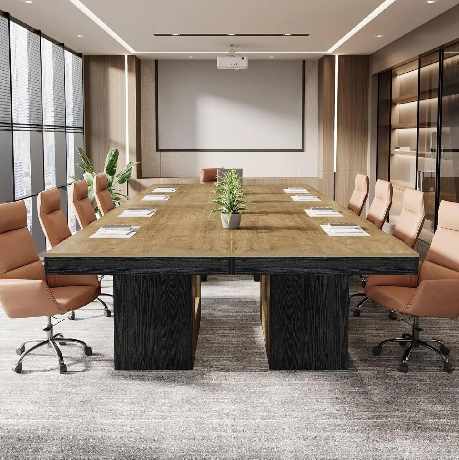 63" Conference Table, Modern Rectangular Meeting Table for 4-6 People