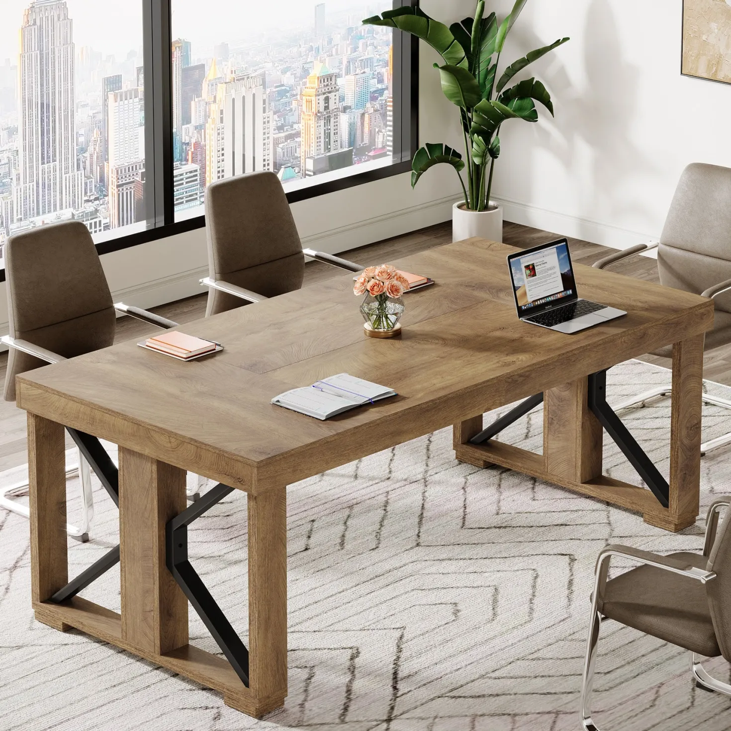 70.8" Conference Table, Rectangle Meeting Table with Large Tabletop