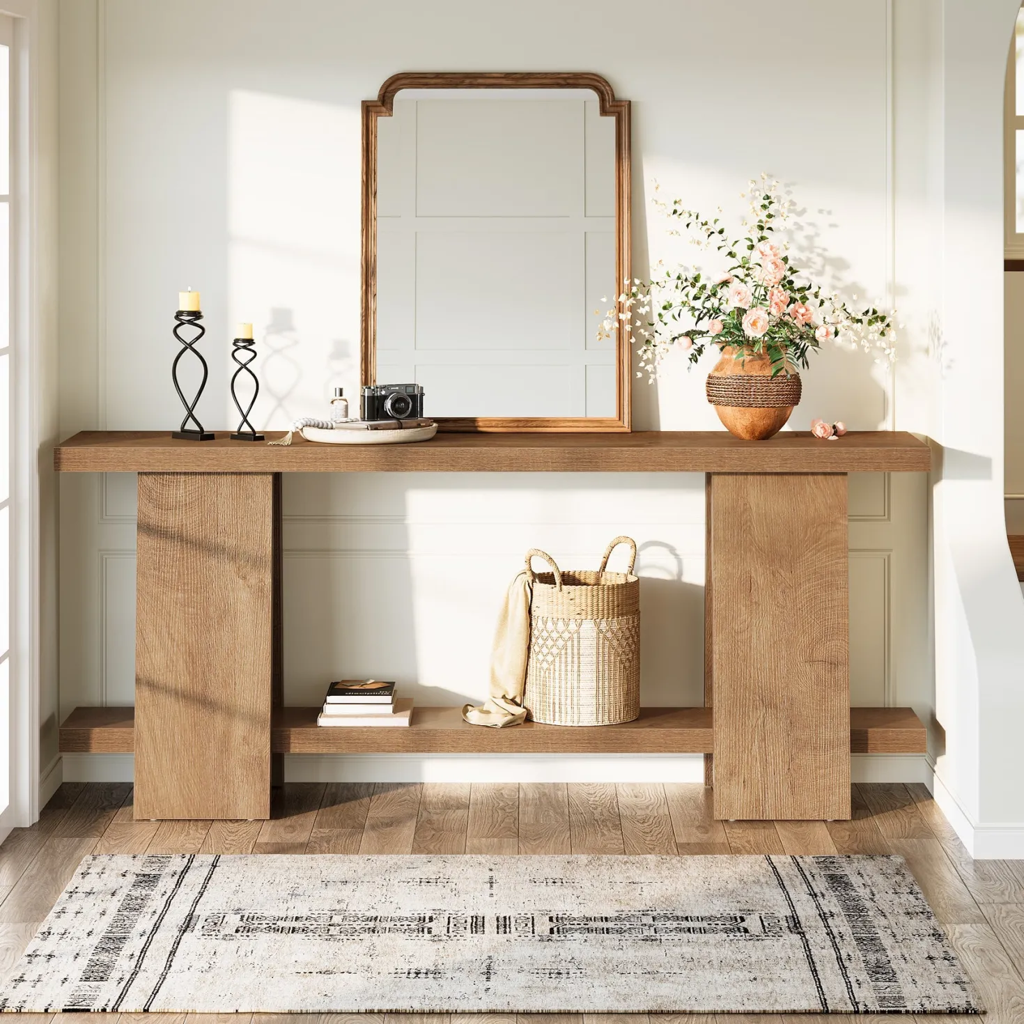 70.9" Console Table , 2-Tier Farmhouse Sofa Entryway Table for Living Room