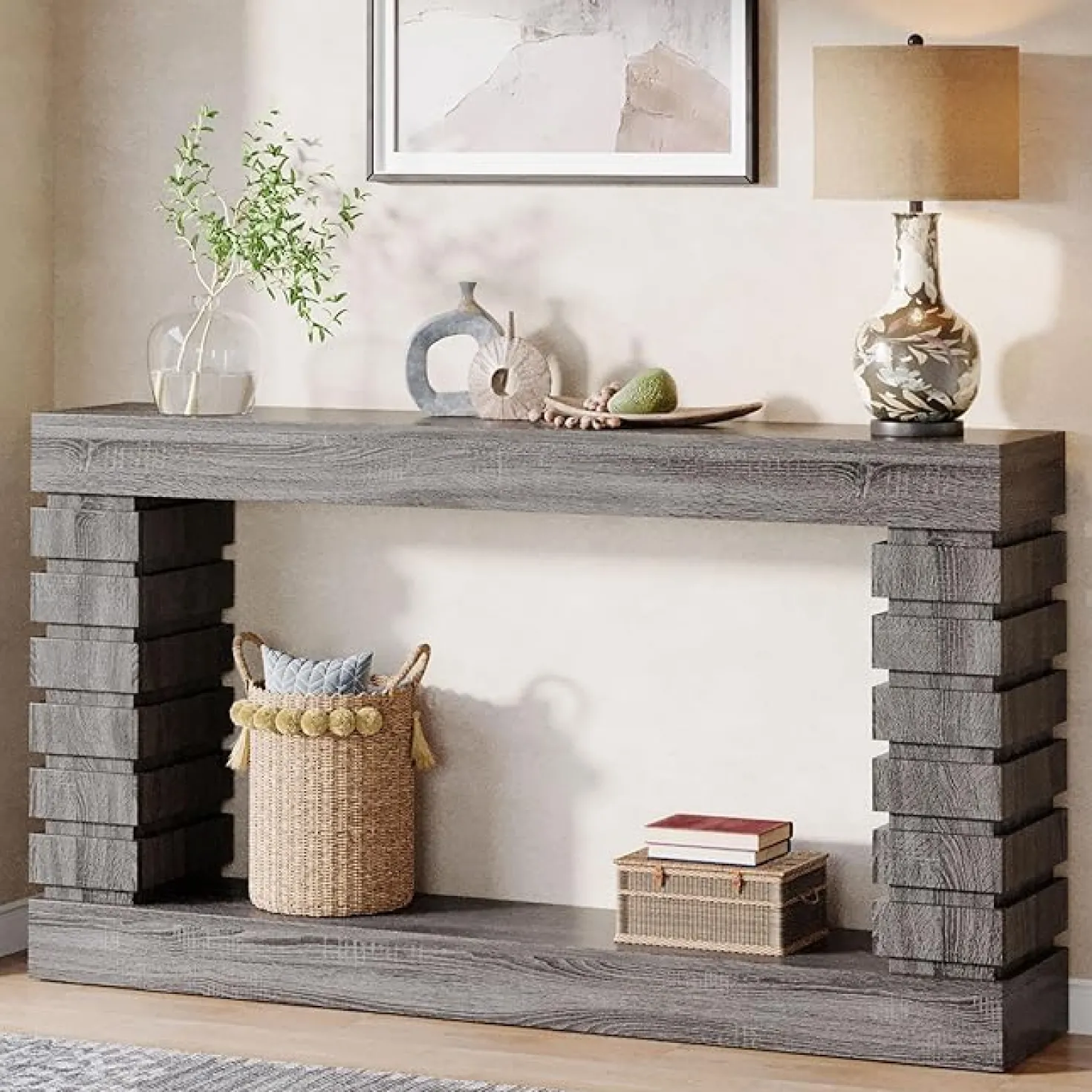 70.8" Console Table, Wood Rectangular Sofa Table for Living Room