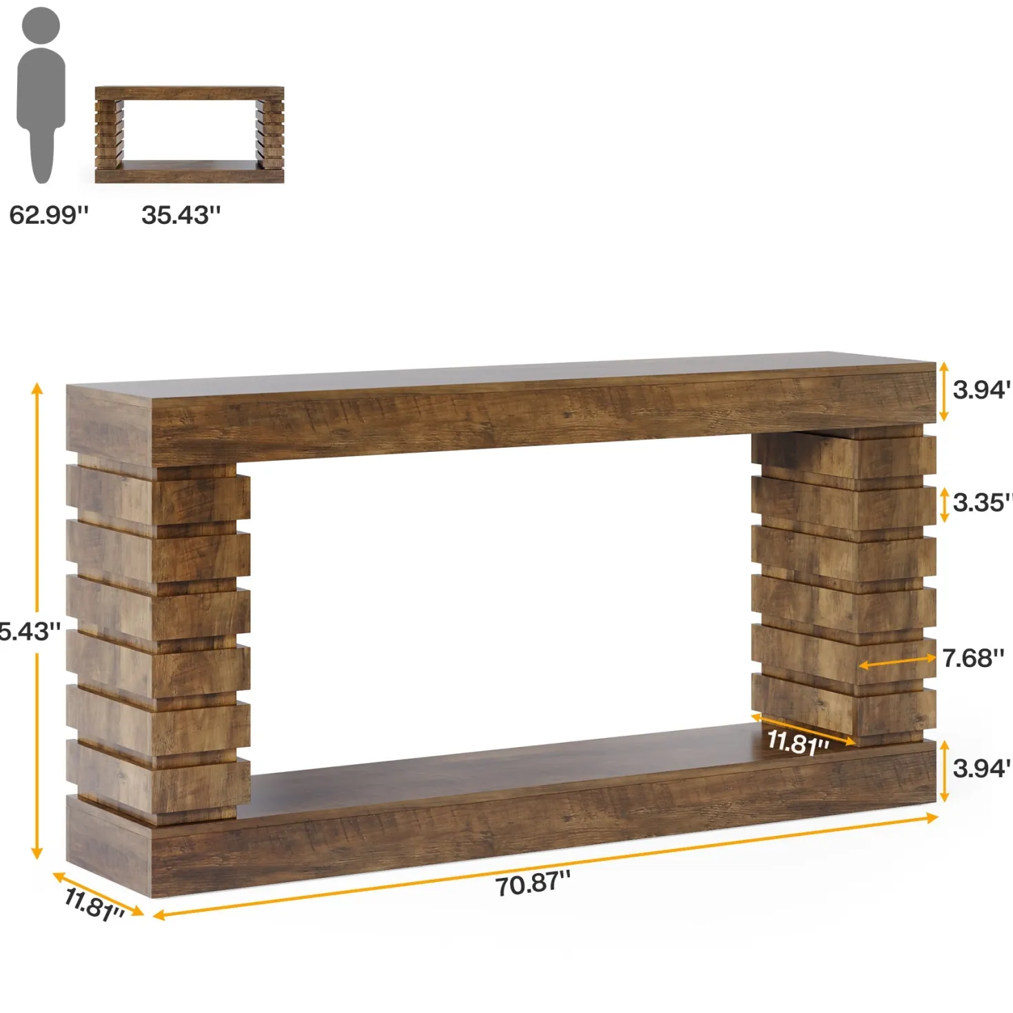 70.8" Console Table, Wood Rectangular Sofa Table for Living Room