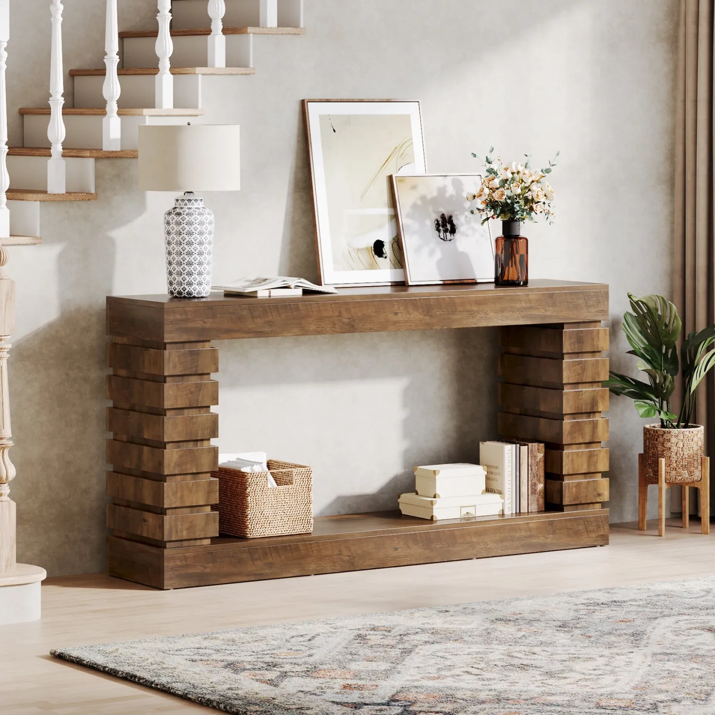 70.8" Console Table, Wood Rectangular Sofa Table for Living Room
