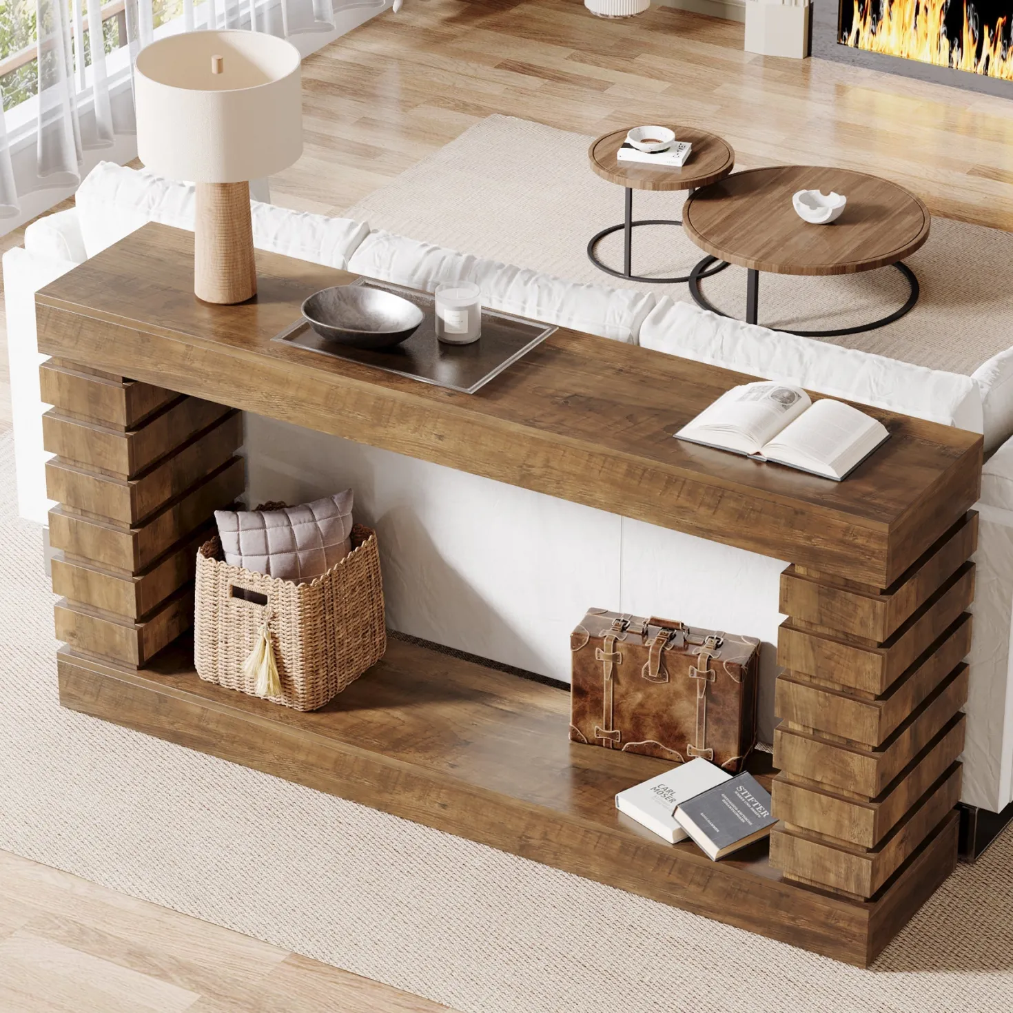 70.8" Console Table, Wood Rectangular Sofa Table for Living Room