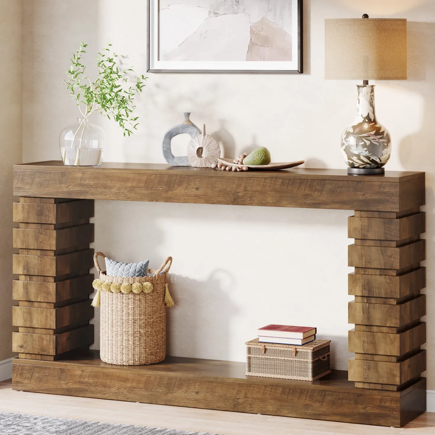 70.8" Console Table, Wood Rectangular Sofa Table for Living Room