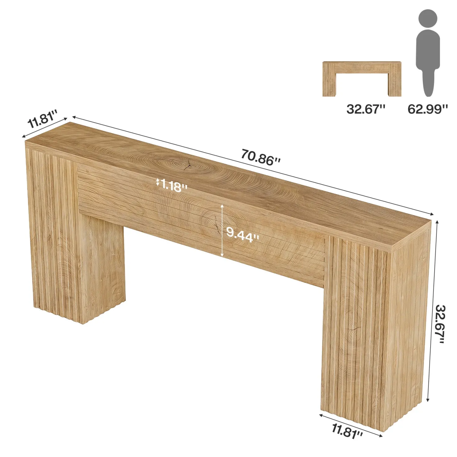 70.86" Console Table, Farmhouse Sofa Table Behind Couch with Fluted Leg Design