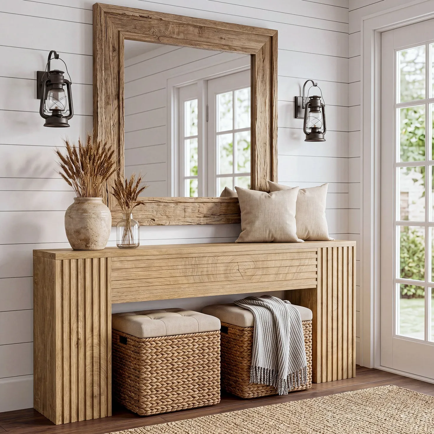 70.86" Console Table, Farmhouse Sofa Table Behind Couch with Fluted Leg Design
