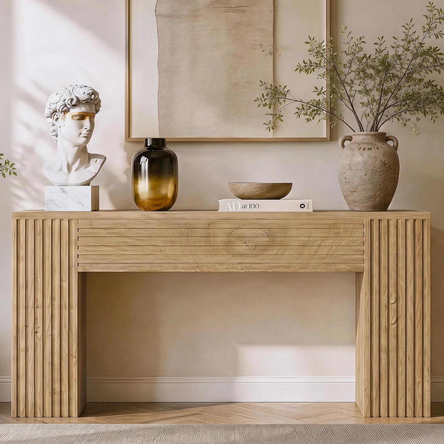 70.86" Console Table, Farmhouse Sofa Table Behind Couch with Fluted Leg Design
