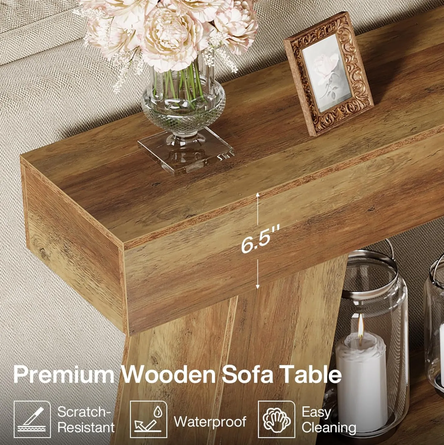 70.87" Console Table, Farmhouse 2-Tier Sofa Table with Open Storage Shelf