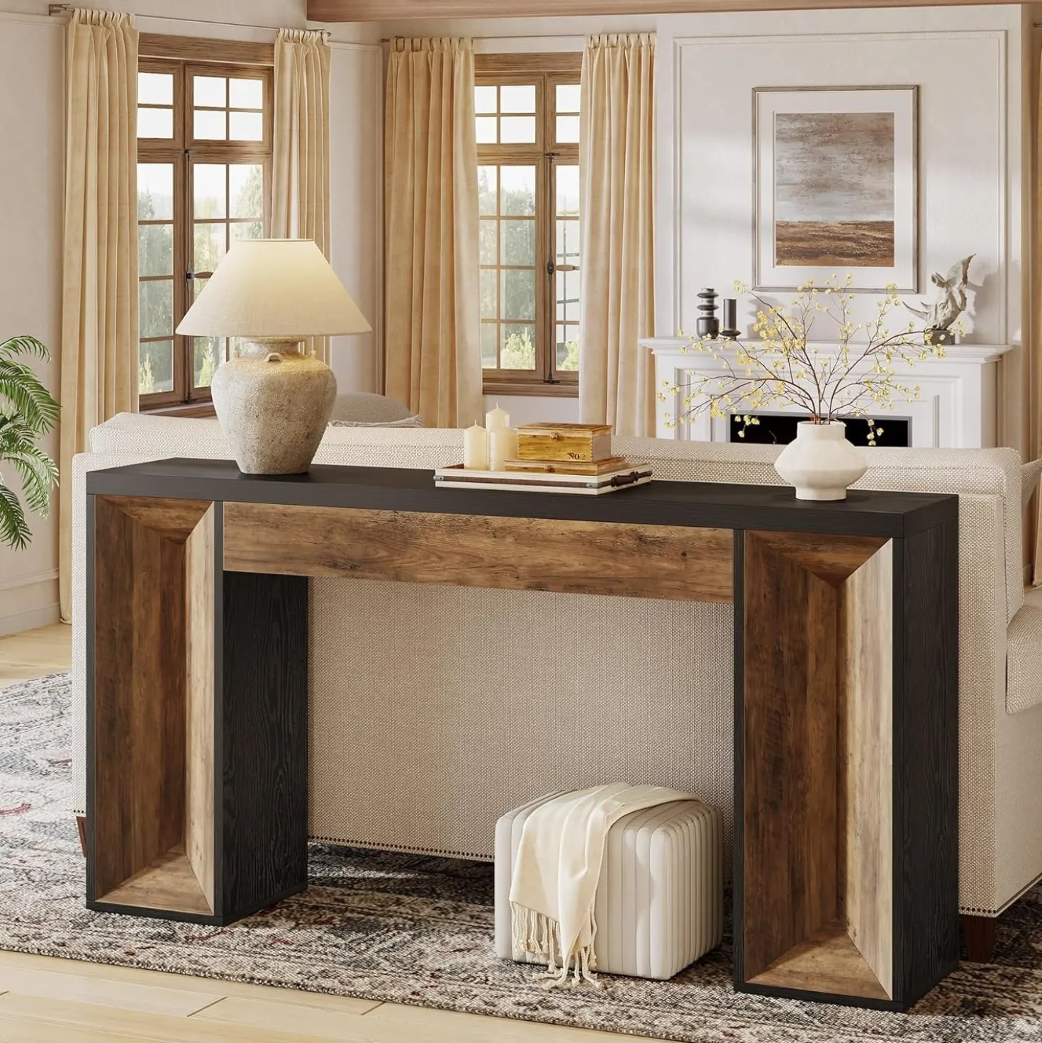 63" Console Table, Farmhouse Entryway Table Sofa Table with Dual-Tone Design