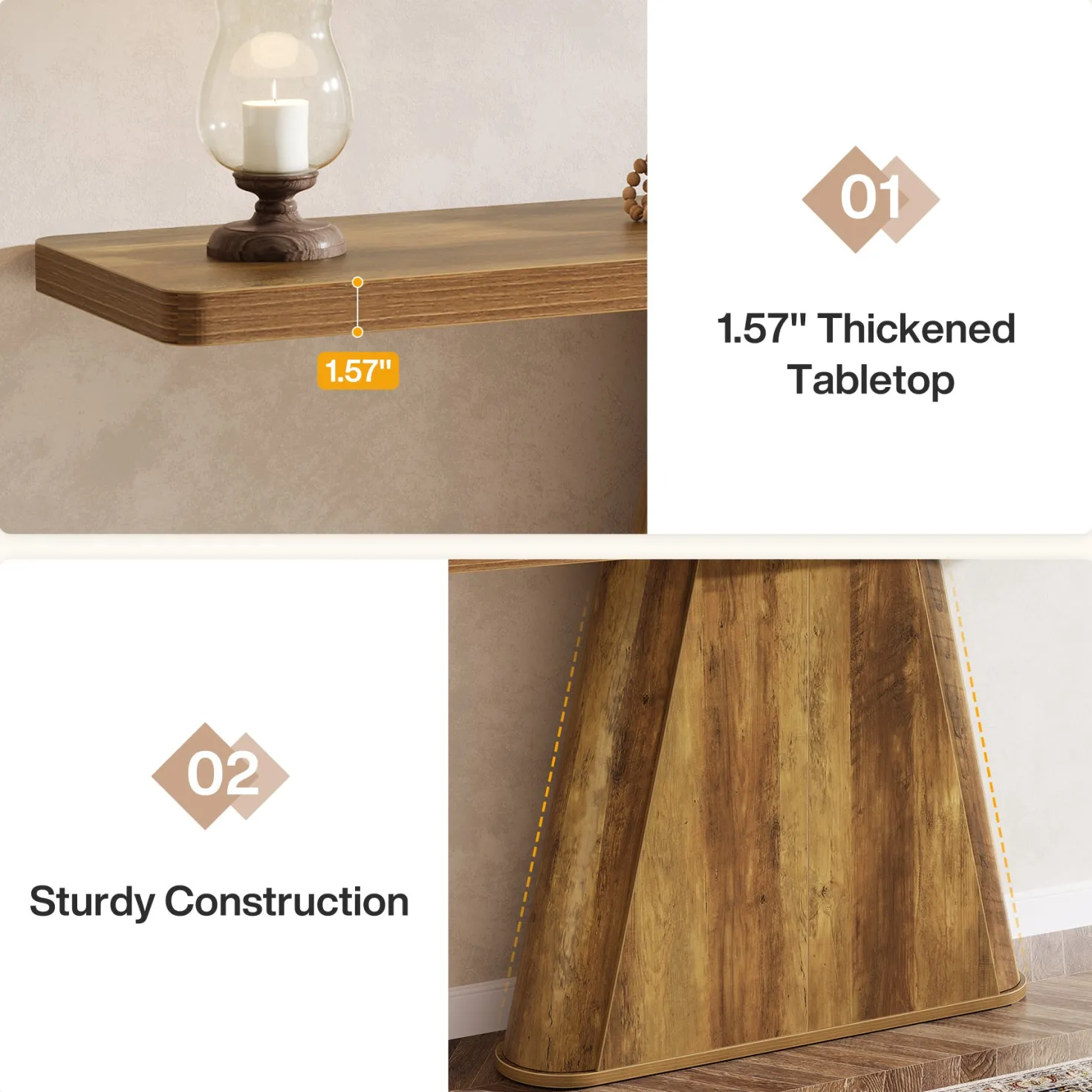 63" Console Table, Farmhouse Sofa Table Behind Couch Entryway Table