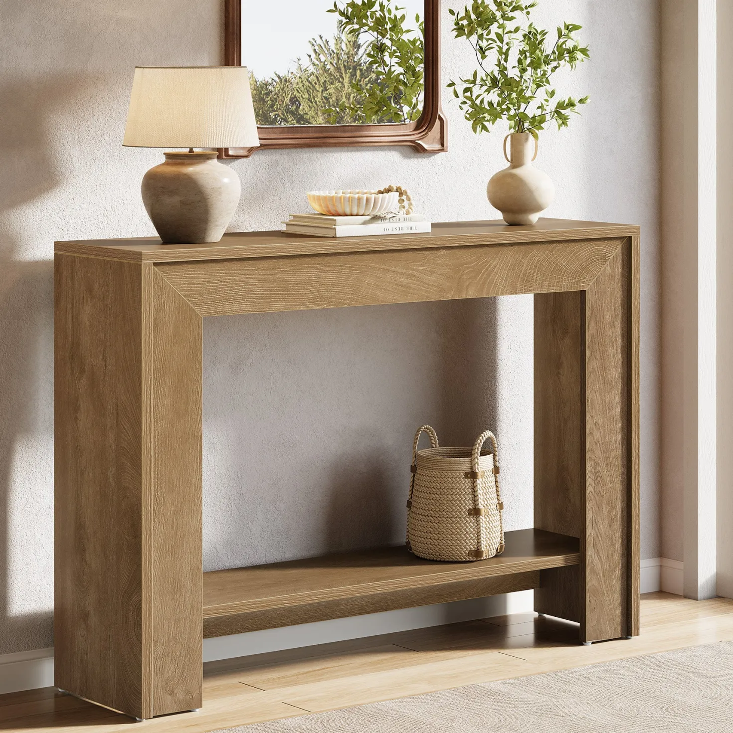 41.3" Console Table, Farmhouse Sofa Entryway Table with 2-Tier Open Storage