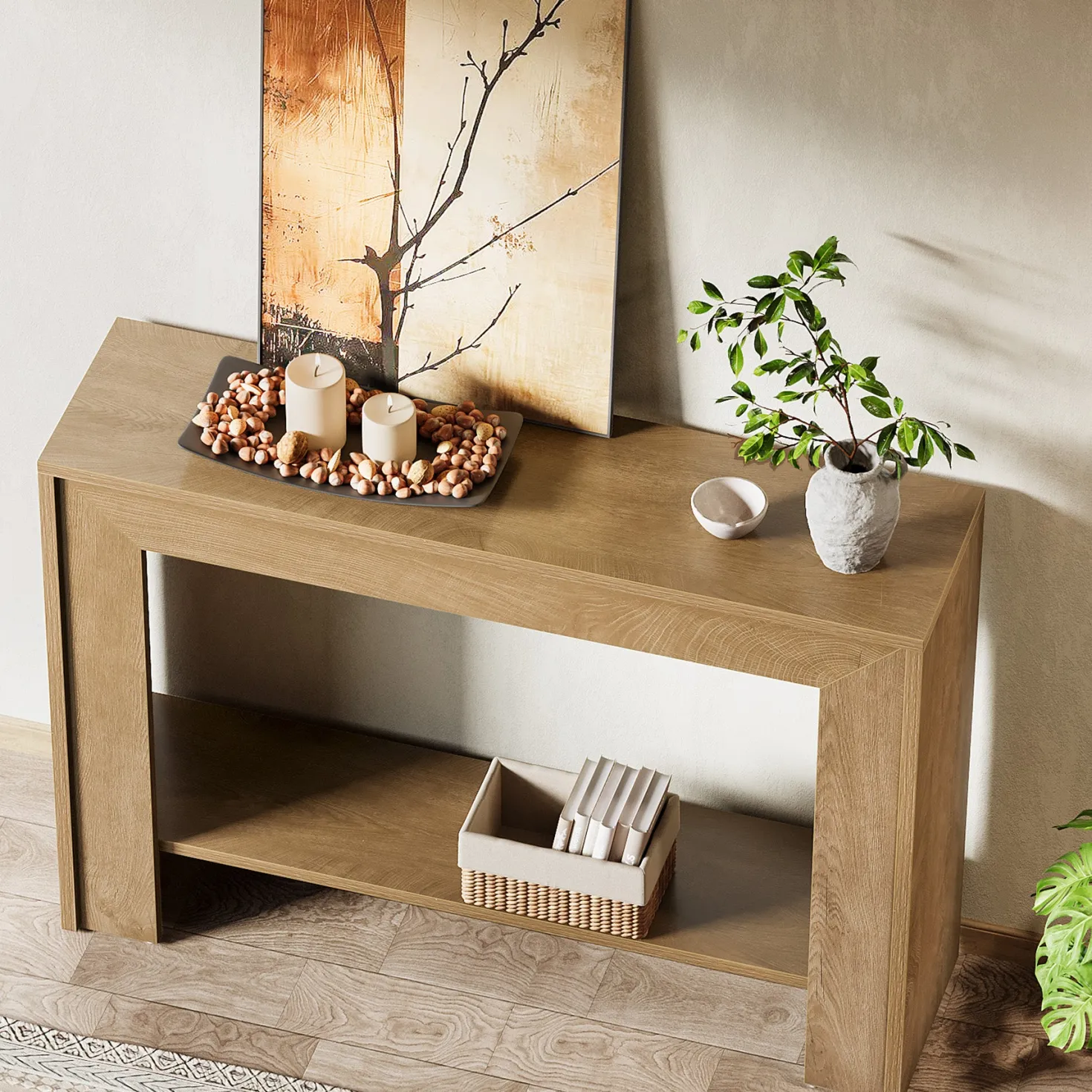 41.3" Console Table, Farmhouse Sofa Entryway Table with 2-Tier Open Storage