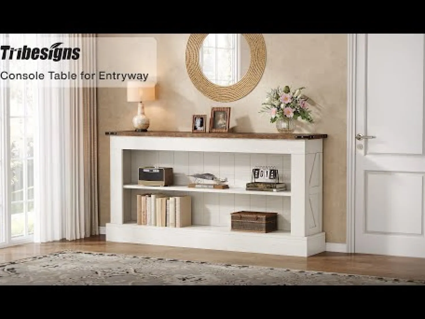 63" Console Table, Long Entryway Table Sofa Table With Storage