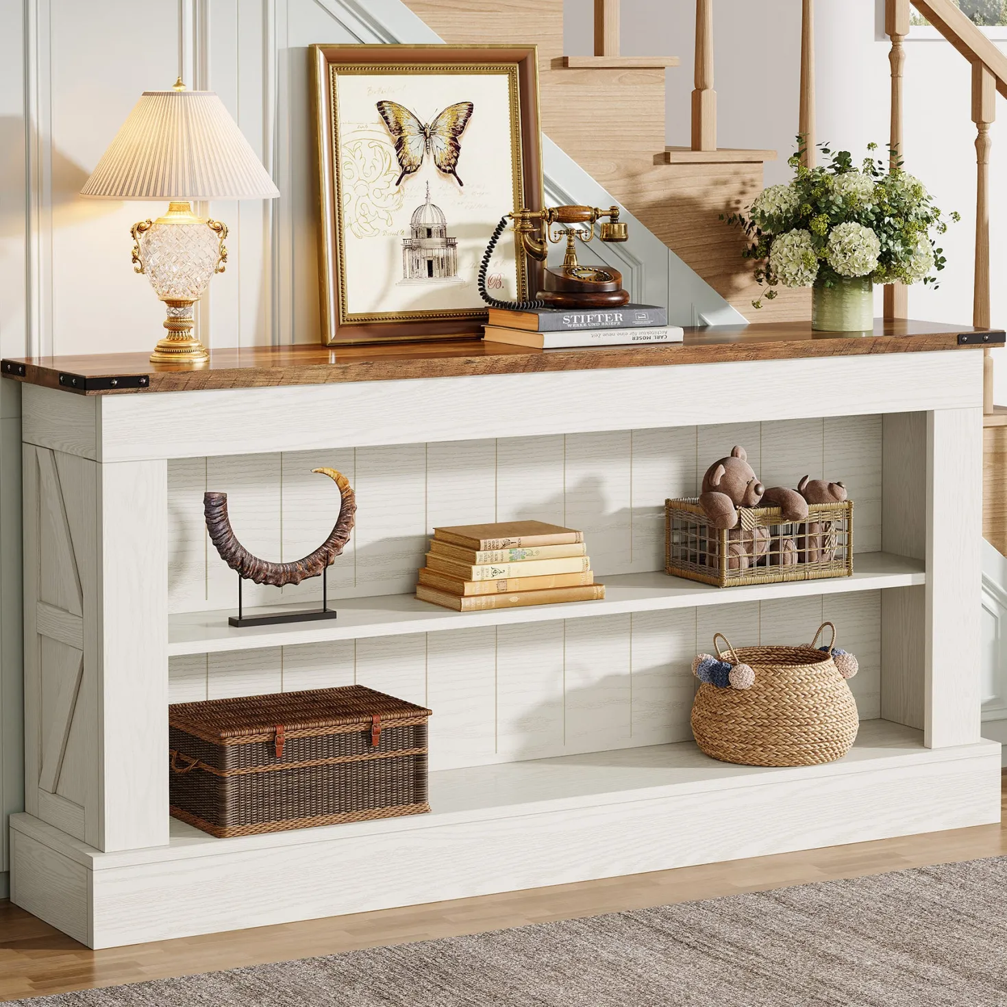 63" Console Table, Long Entryway Table Sofa Table With Storage