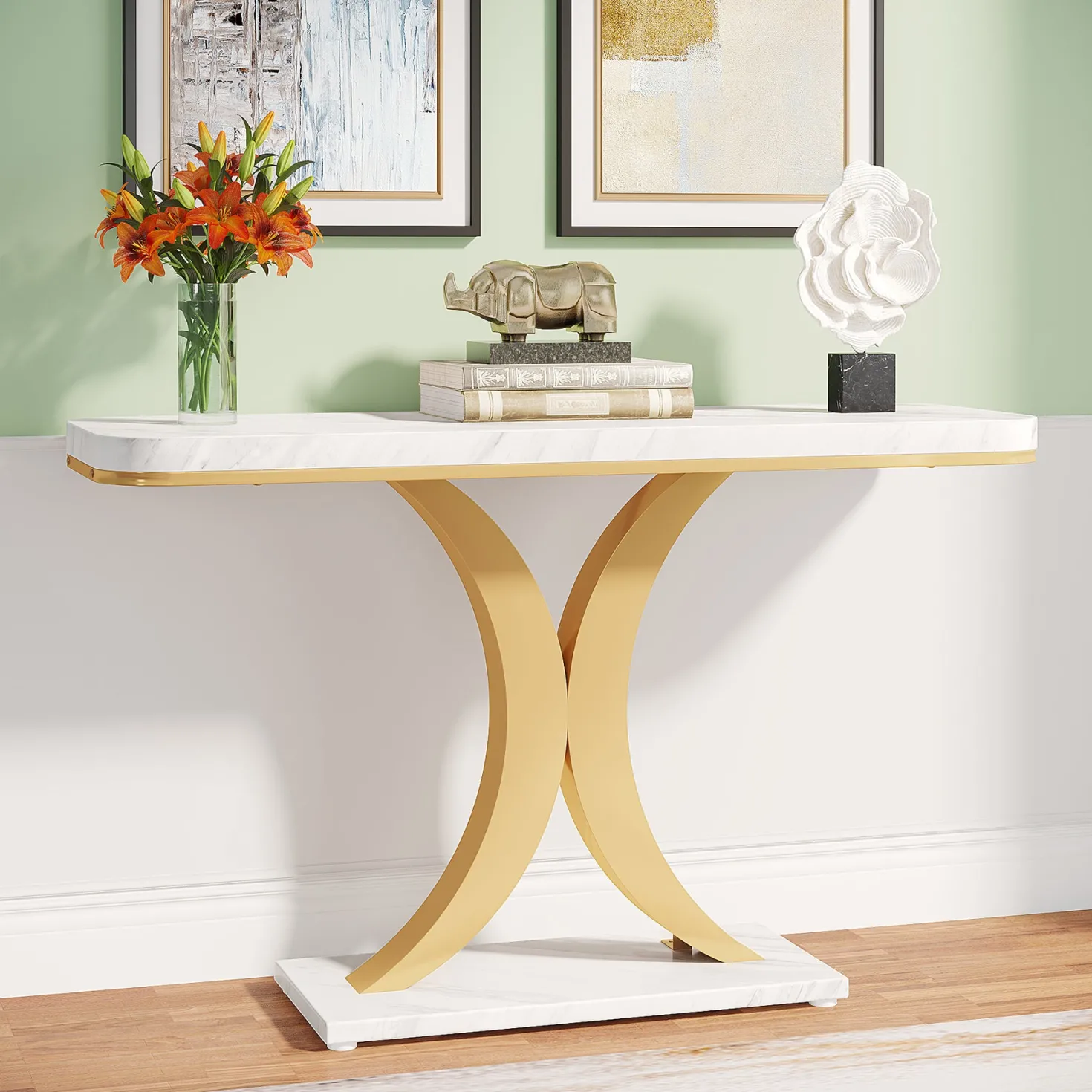 40" Console Table, Narrow Entryway Foyer Table with Geometric Base