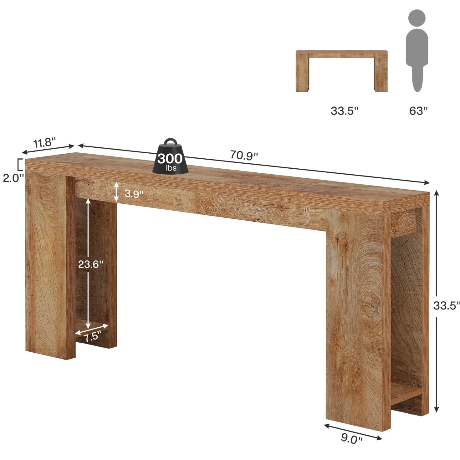 70.9" Console Table, Narrow Entryway Sofa Table Behind Couch for Hallway