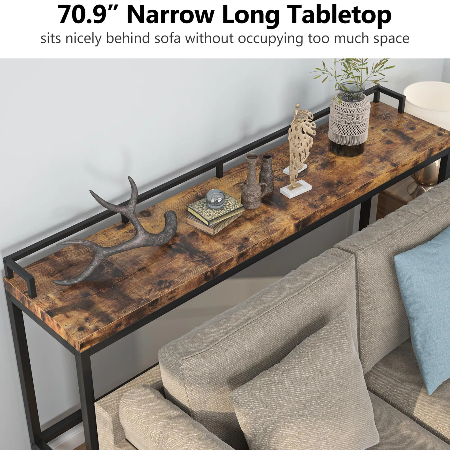 70.9" Console Table, Narrow Sofa Accent Table Behind Couch