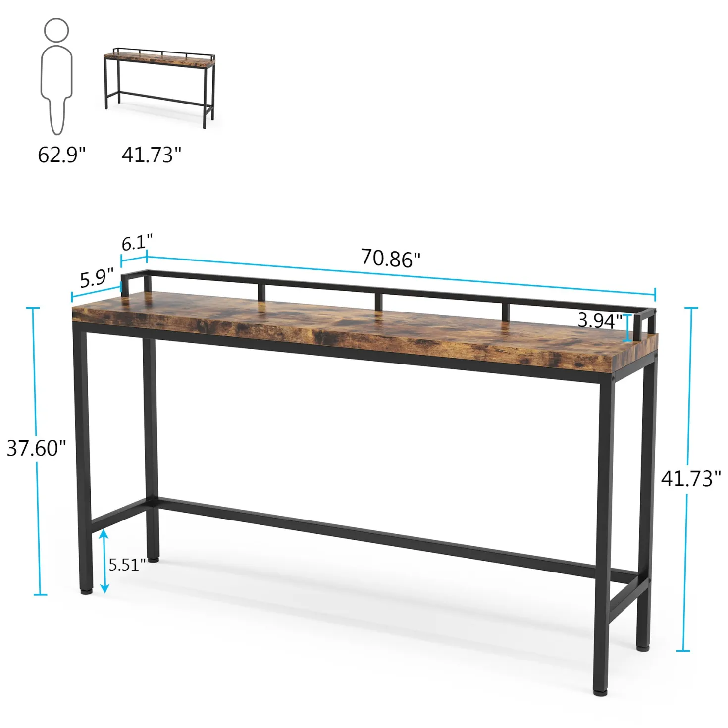 70.9" Console Table, Narrow Sofa Accent Table Behind Couch