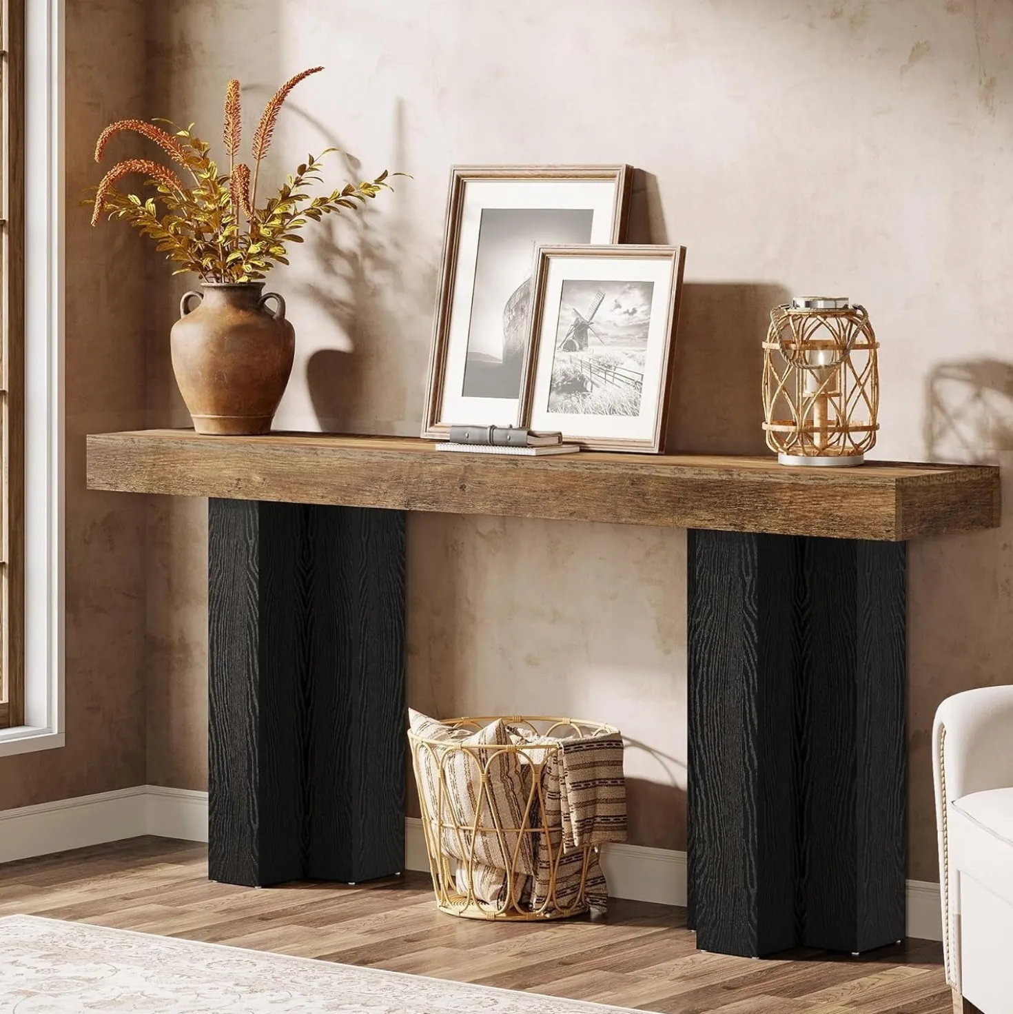 63" Console Table, Narrow Sofa Console Entryway Table with Sturdy Legs