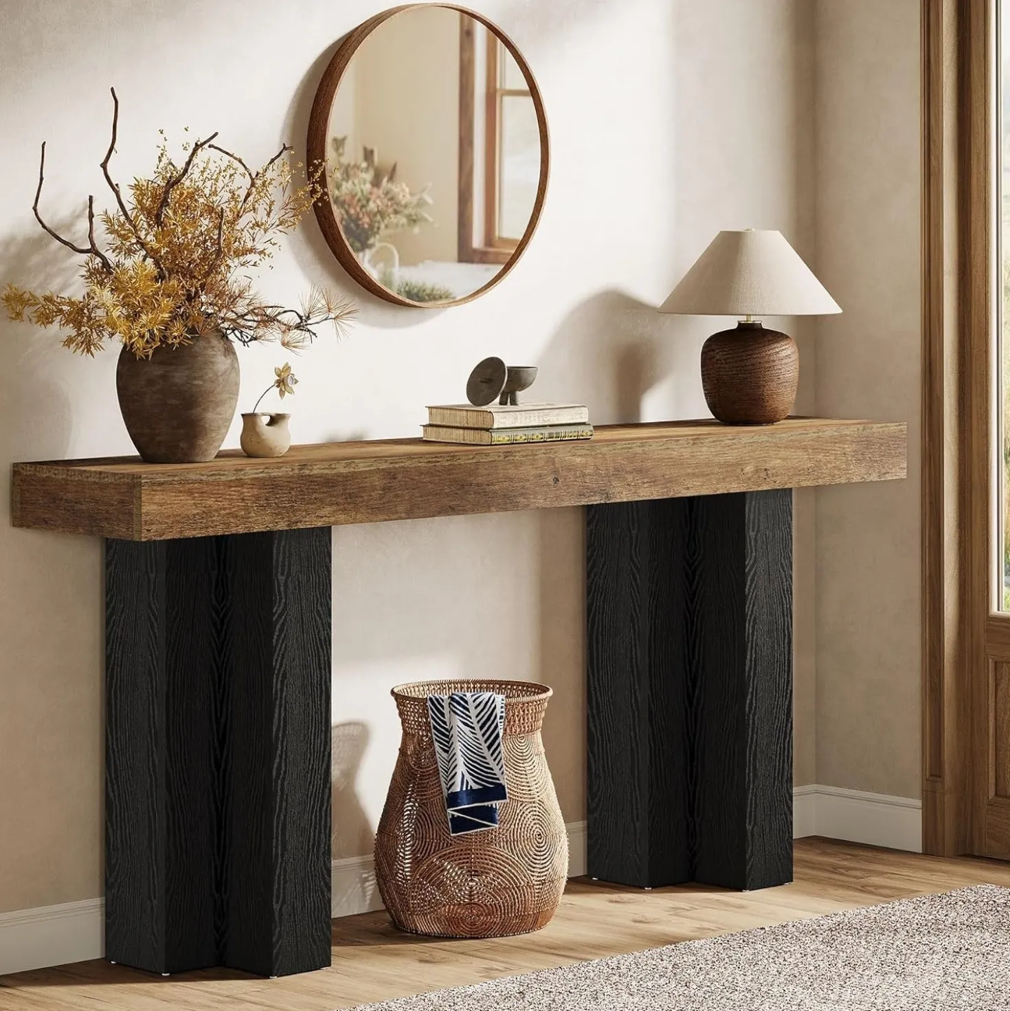63" Console Table, Narrow Sofa Console Entryway Table with Sturdy Legs