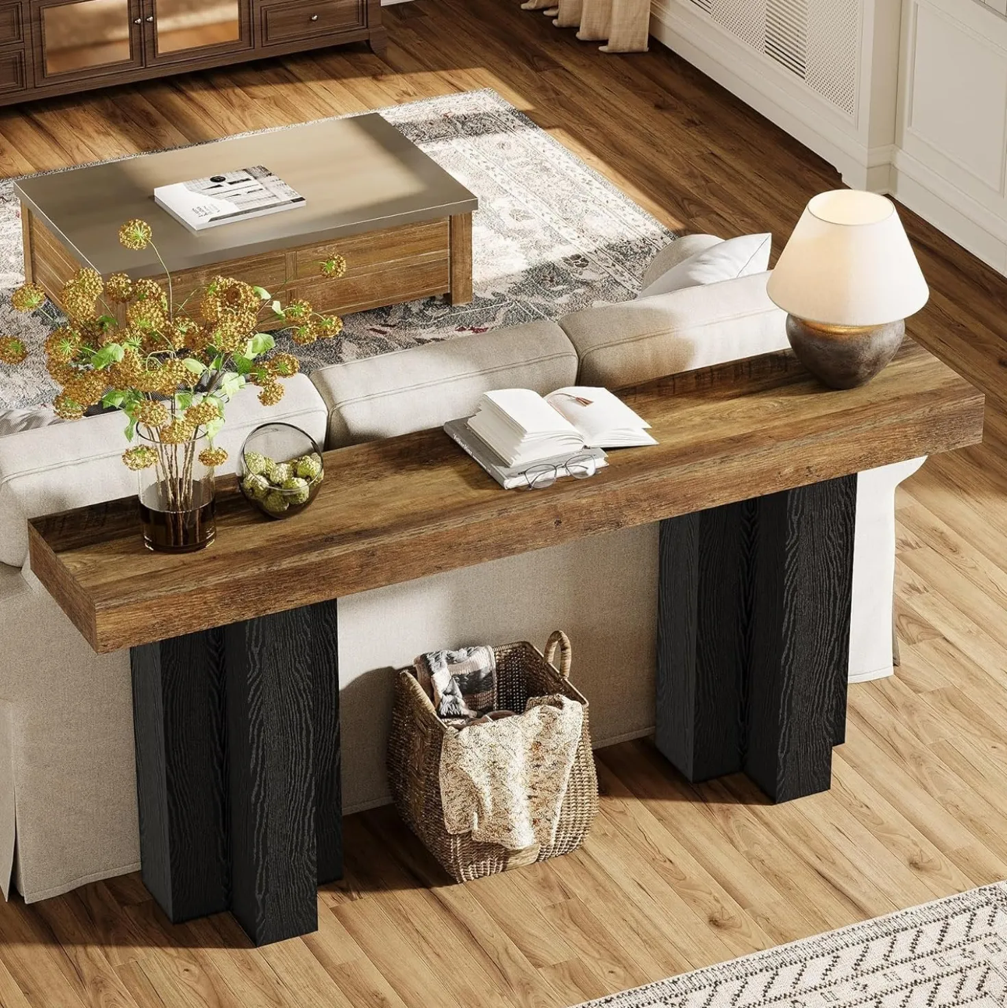 63" Console Table, Narrow Sofa Console Entryway Table with Sturdy Legs