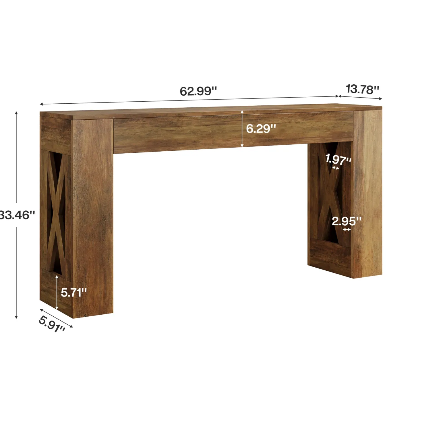 63" Console Table, Narrow Sofa Table with 2 Drawers and X-Shaped Legs