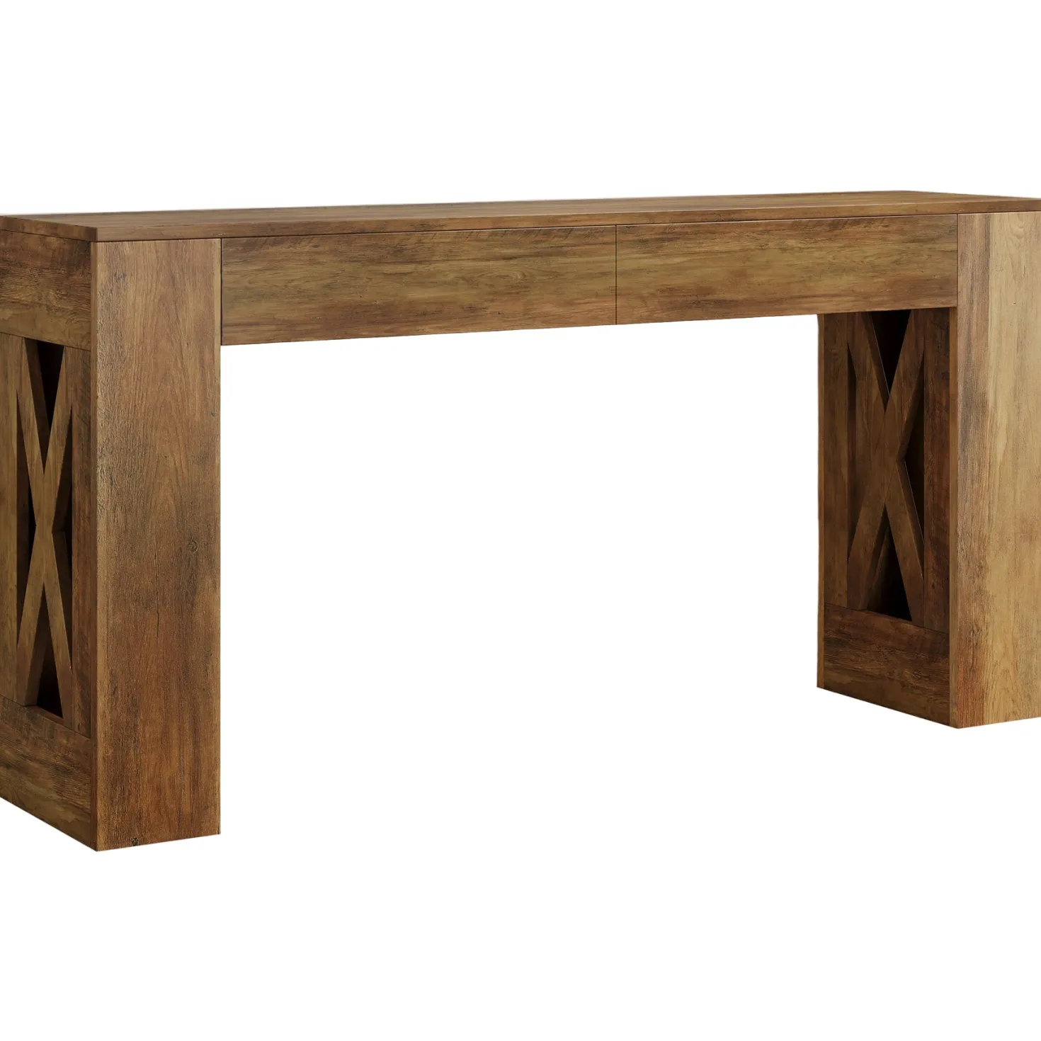 63" Console Table, Narrow Sofa Table with 2 Drawers and X-Shaped Legs