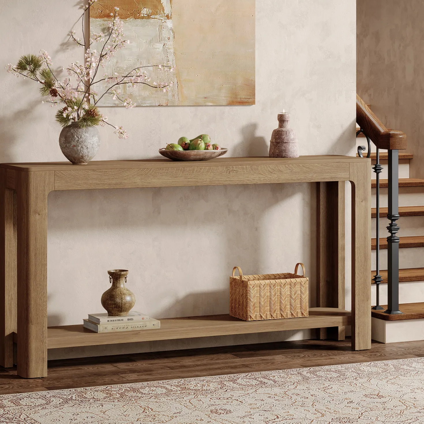 63" Console Table, Narrow 2-Tier Sofa Table Accent Entrance Console