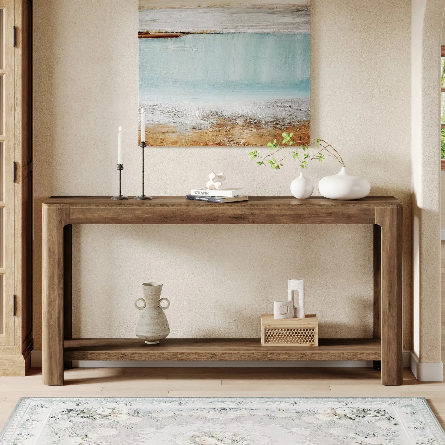 63" Console Table, Narrow 2-Tier Sofa Table Accent Entrance Console