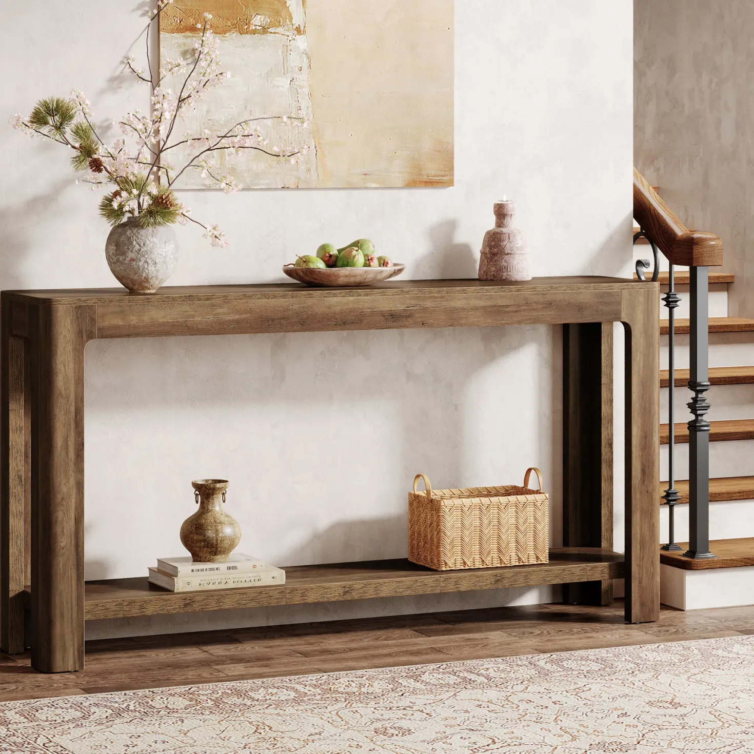 63" Console Table, Narrow 2-Tier Sofa Table Accent Entrance Console