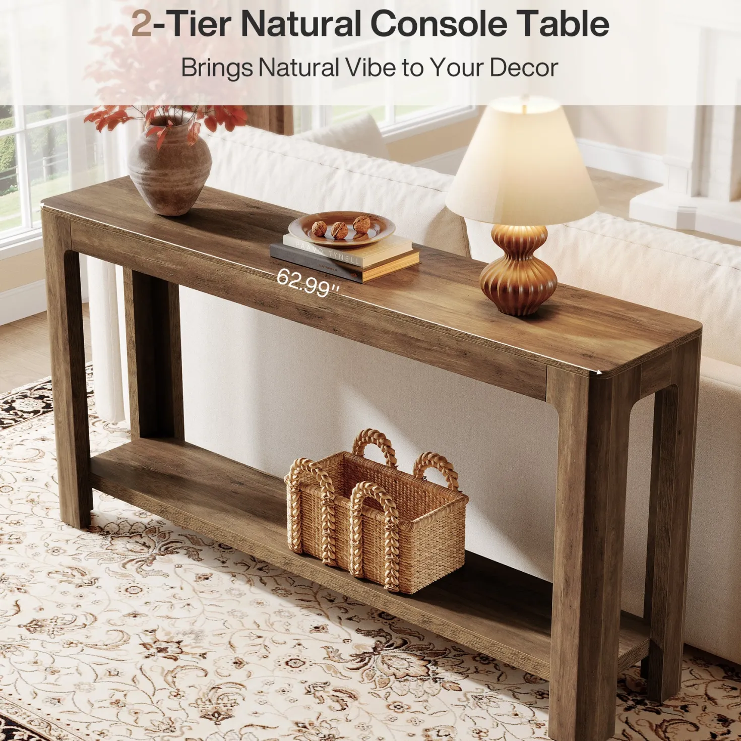 63" Console Table, Narrow 2-Tier Sofa Table Accent Entrance Console