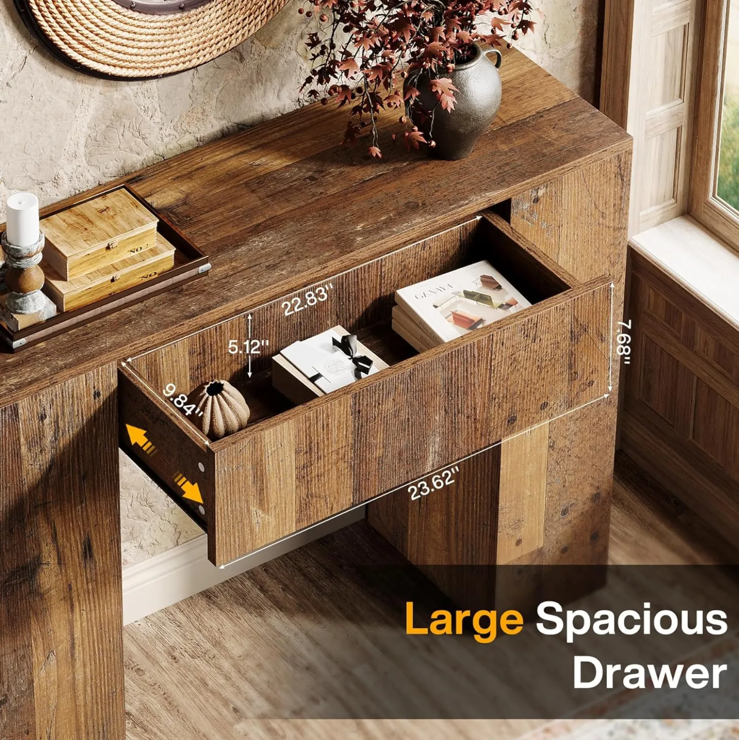 39" Console Table, Rustic Sofa Entryway Table Foyer Table with Drawer