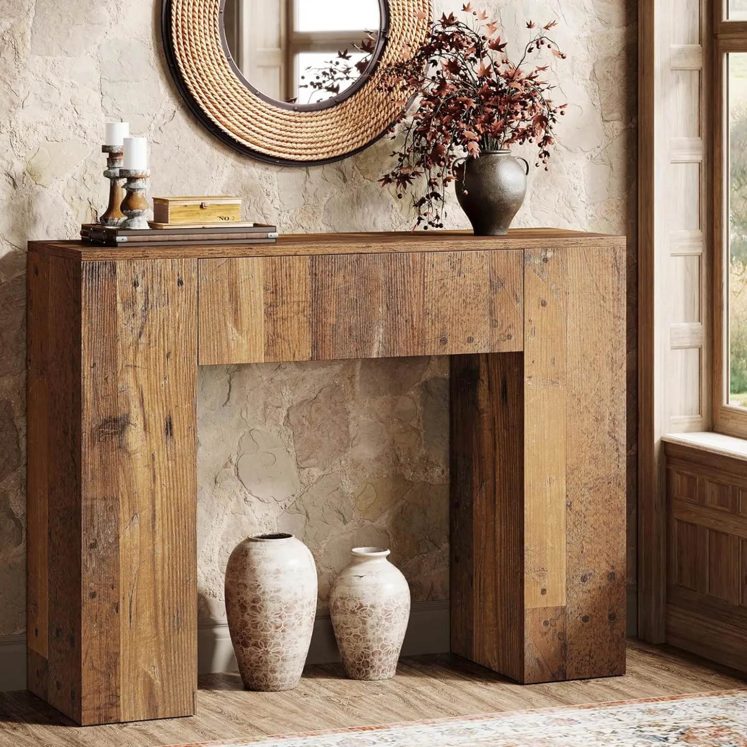 39" Console Table, Rustic Sofa Entryway Table Foyer Table with Drawer