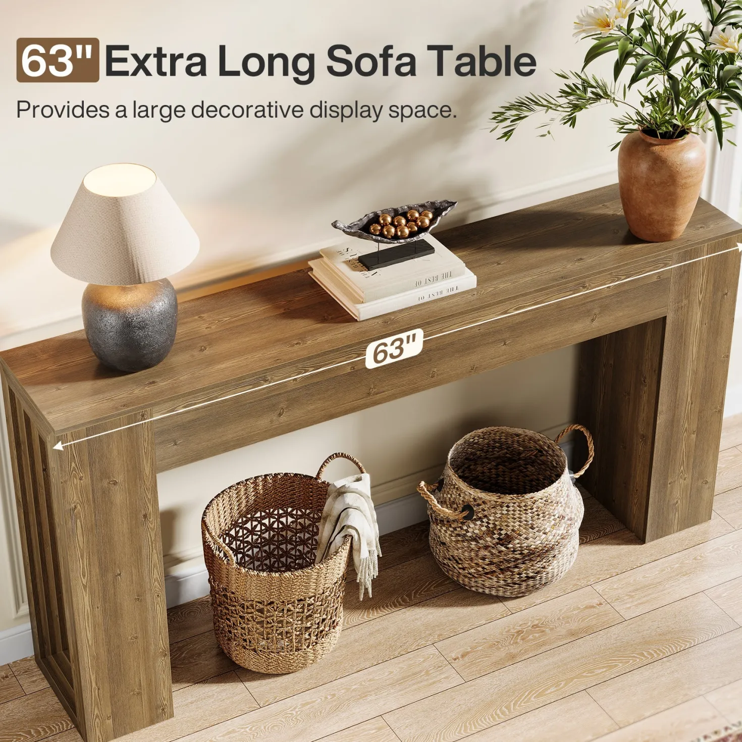 63" Console Table, Rustic Sofa Table Hallway Table with Stable Legs