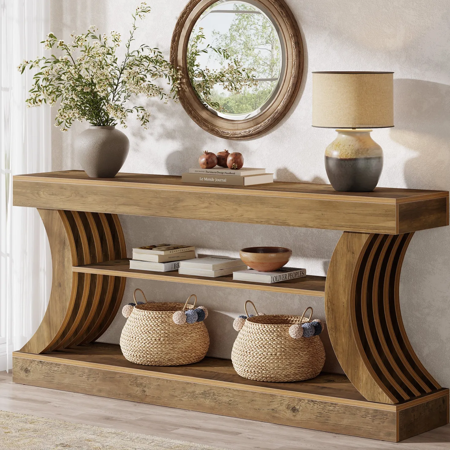 70.9" Console Table, 3-Tier Entryway Couch Table Behind Sofa