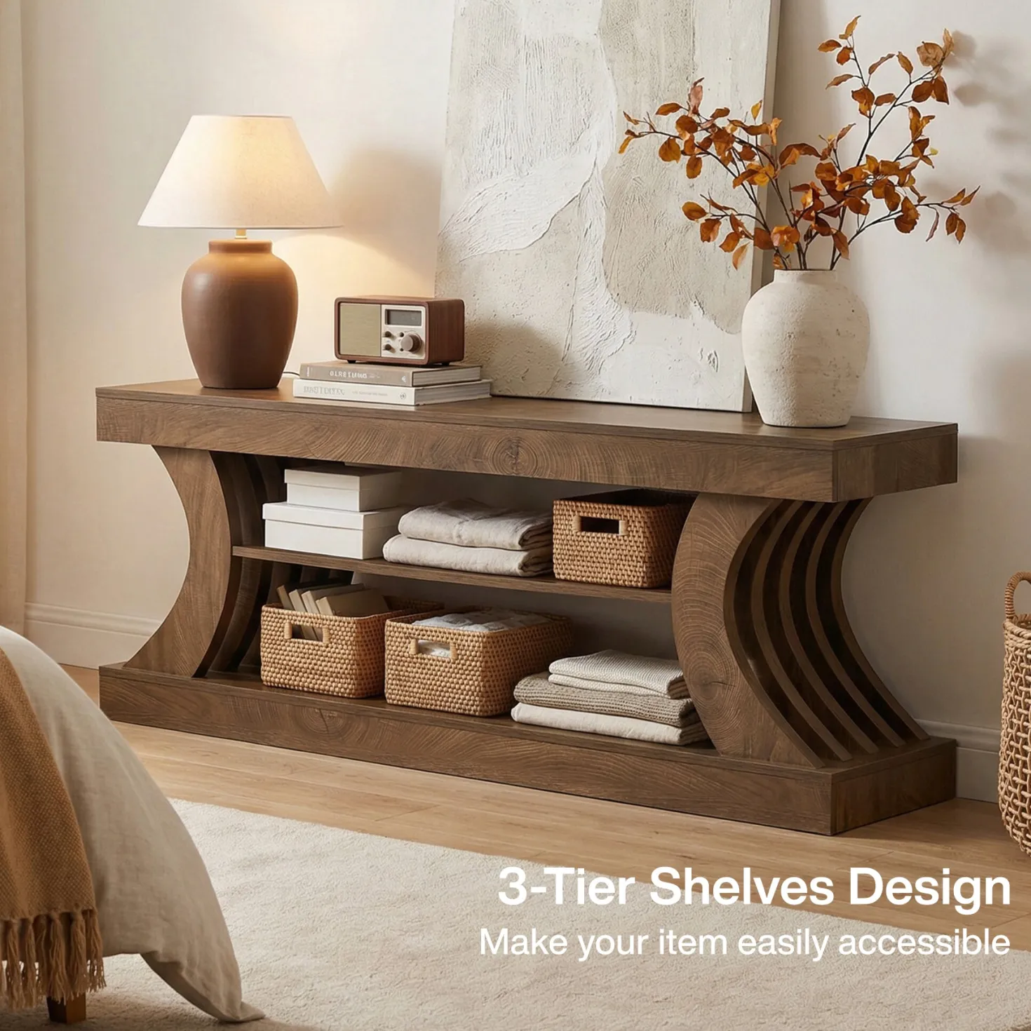 63" Console Table, 3-Tier Entryway Table with Storage for Living Room