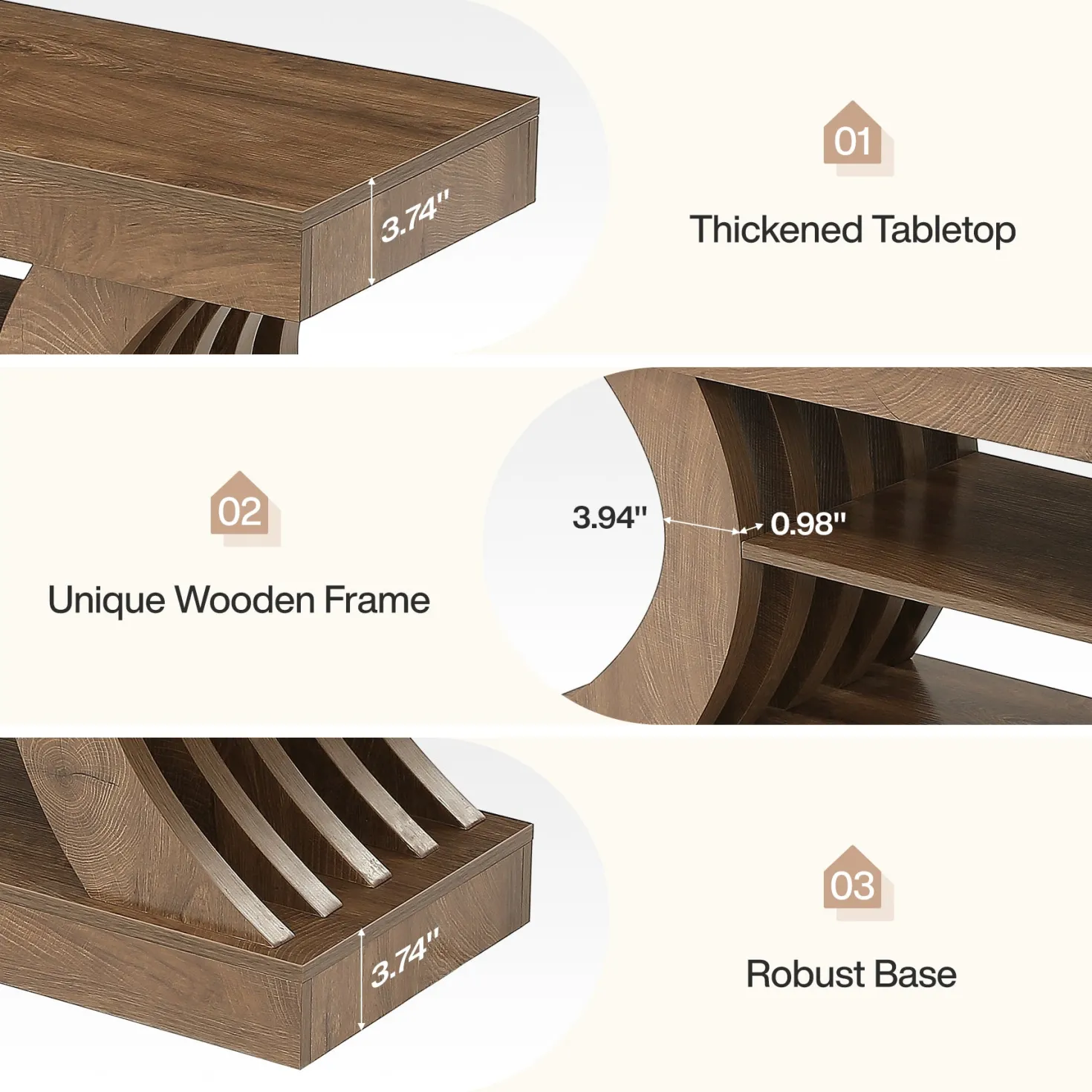 63" Console Table, 3-Tier Entryway Table with Storage for Living Room