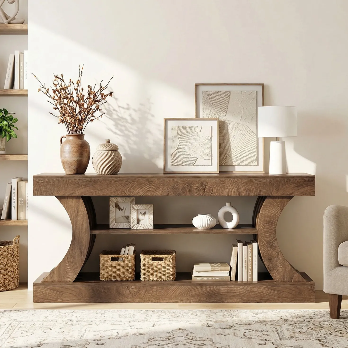 63" Console Table, 3-Tier Entryway Table with Storage for Living Room