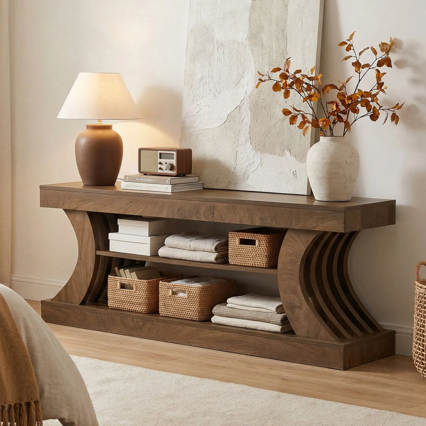 63" Console Table, 3-Tier Entryway Table with Storage for Living Room