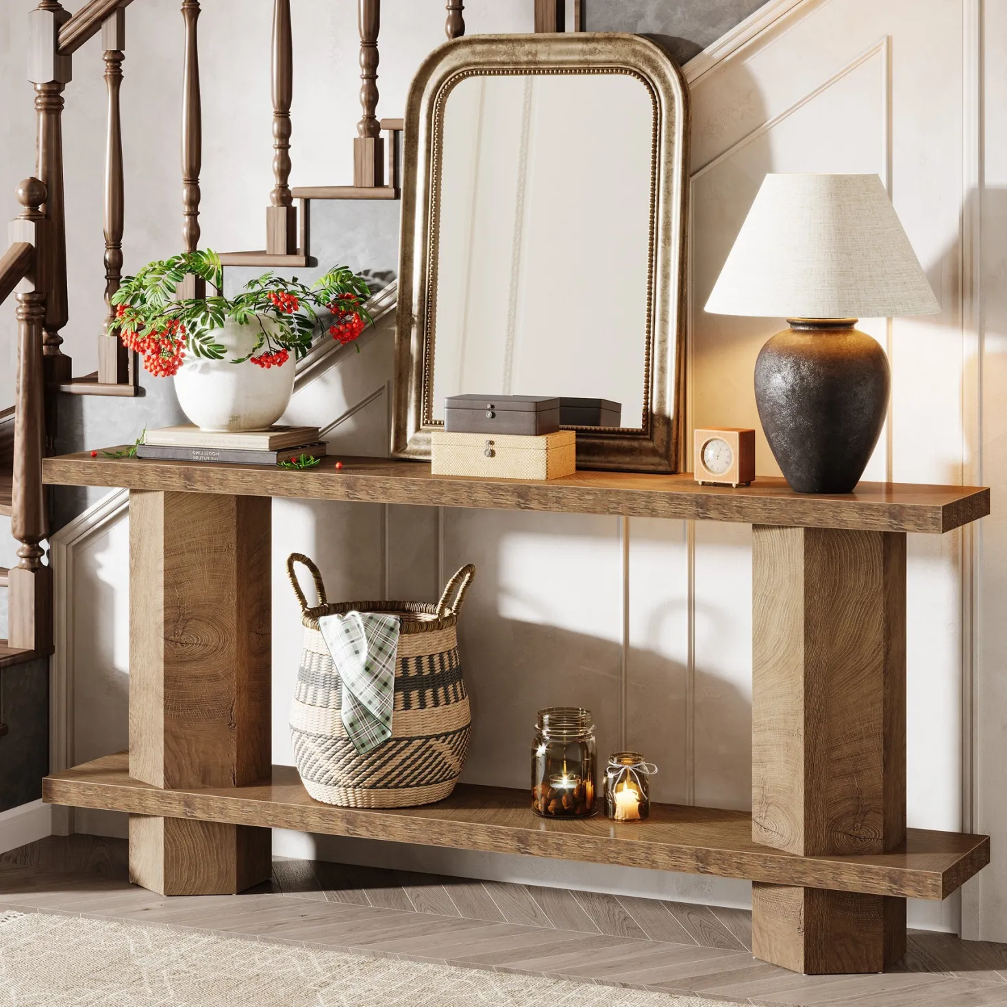 71" Console Table, 2-Tier Hallway Table Sofa Table Behind Couch