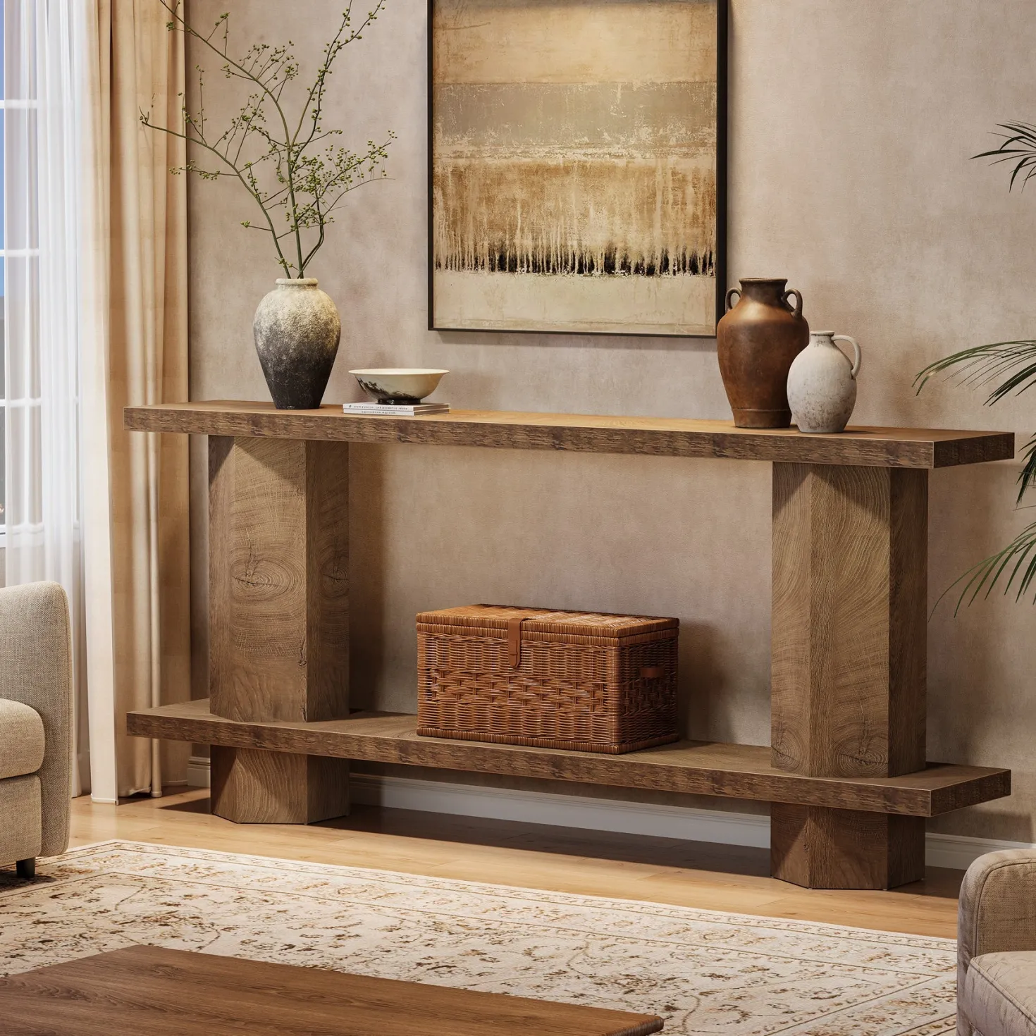 71" Console Table, 2-Tier Hallway Table Sofa Table Behind Couch