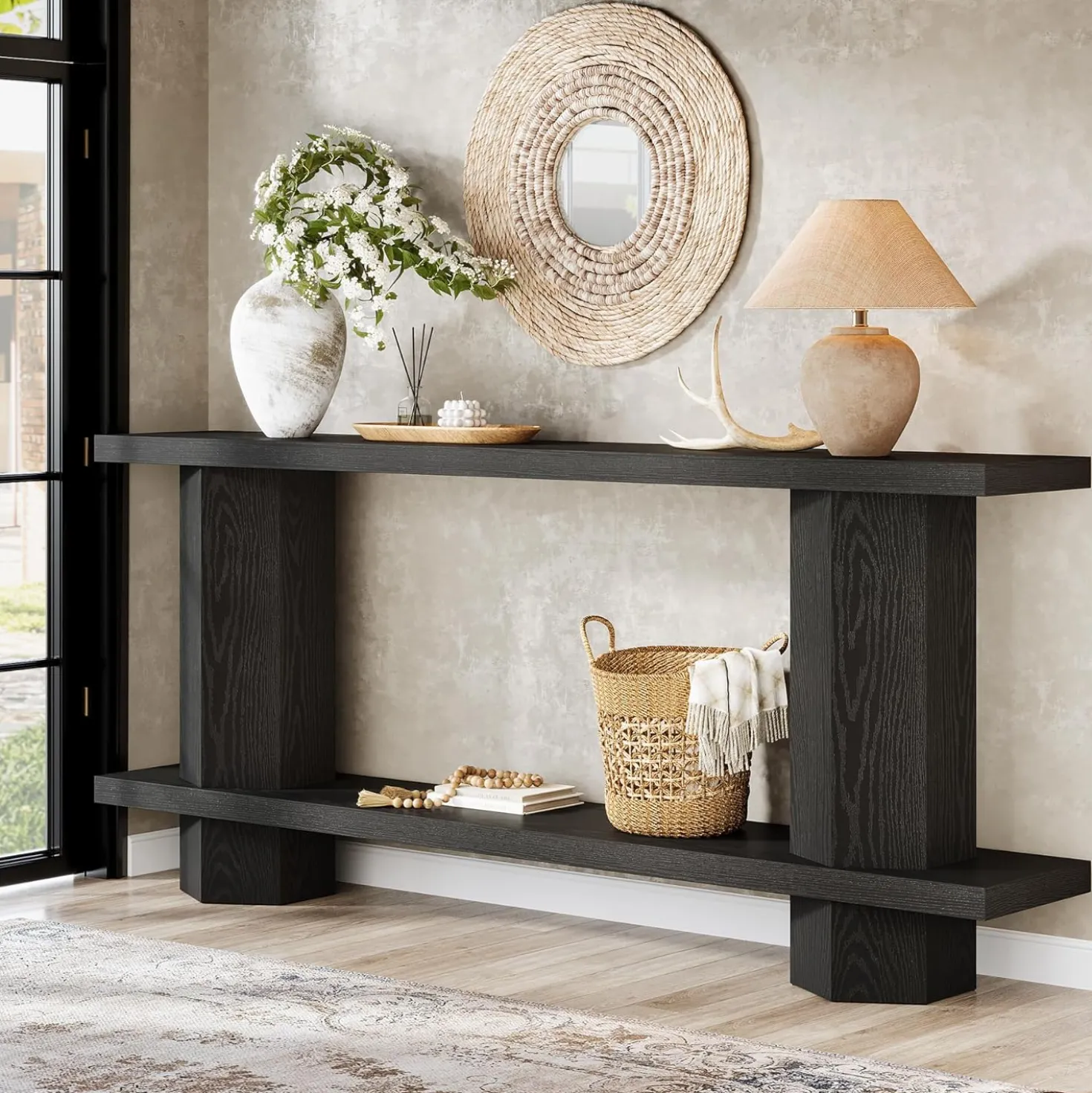 71" Console Table, 2-Tier Hallway Table Sofa Table Behind Couch