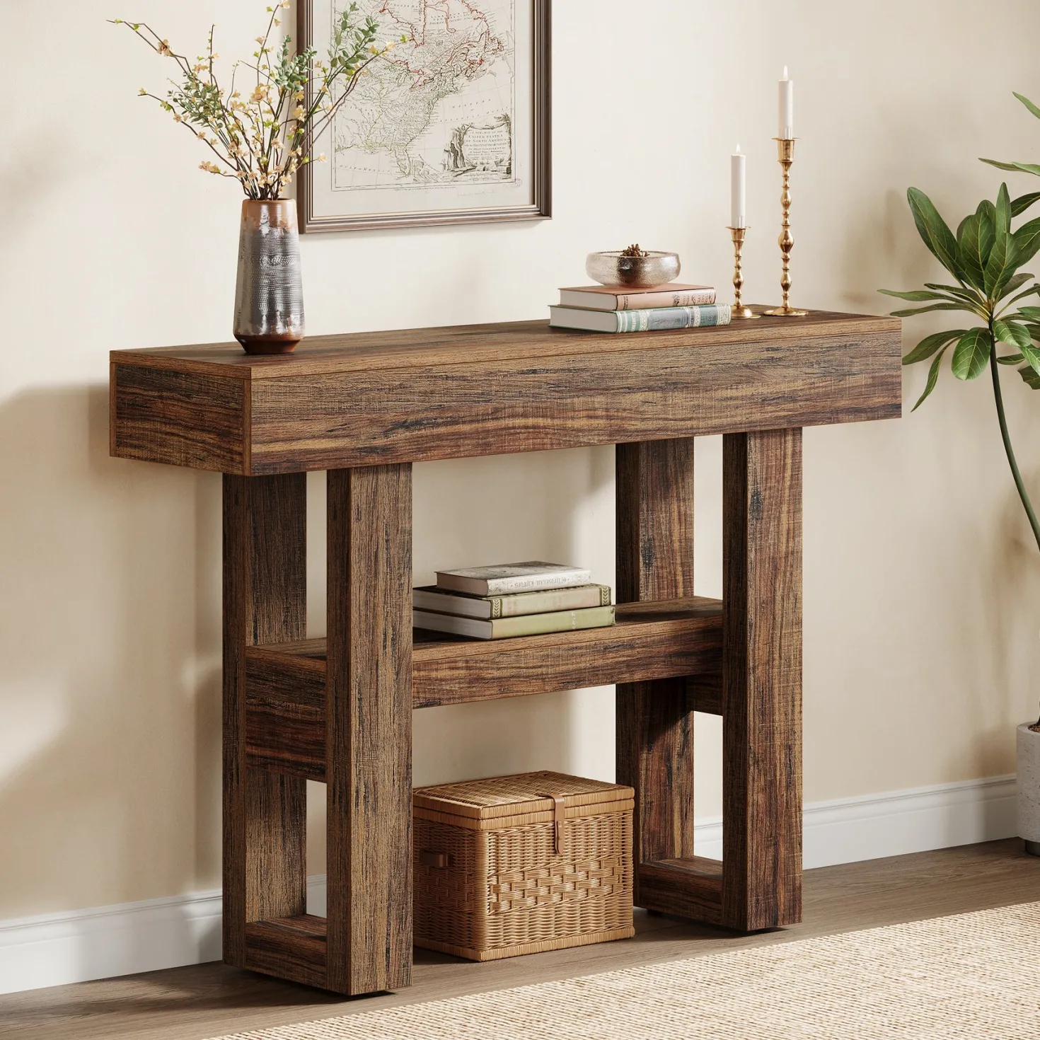 41.3" Console Table, 2-Tier Narrow Sofa Entryway Table with Storage
