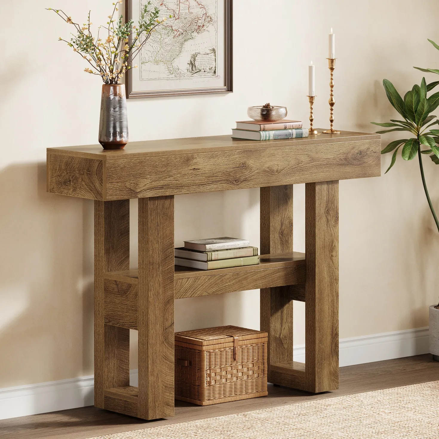 41.3" Console Table, 2-Tier Narrow Sofa Entryway Table with Storage