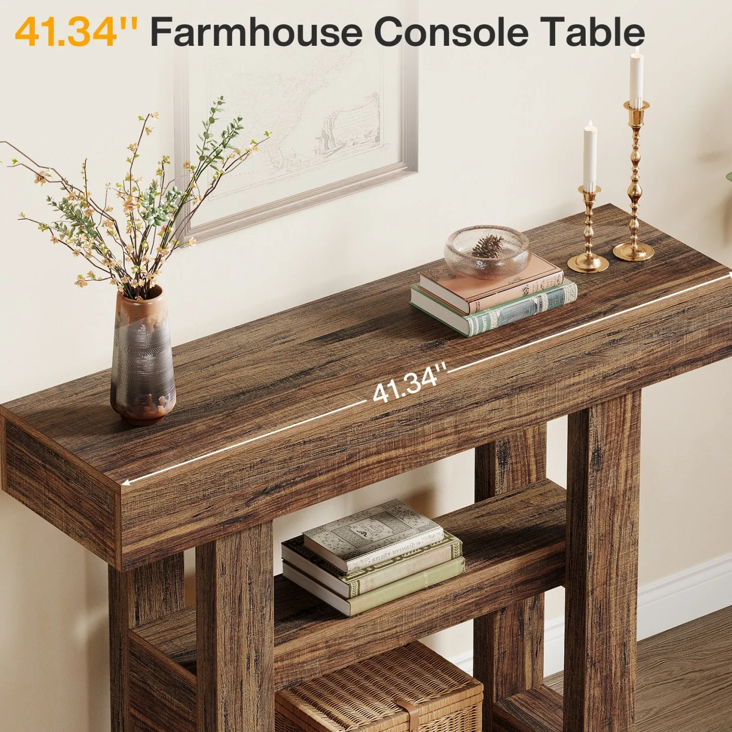 41.3" Console Table, 2-Tier Narrow Sofa Entryway Table with Storage