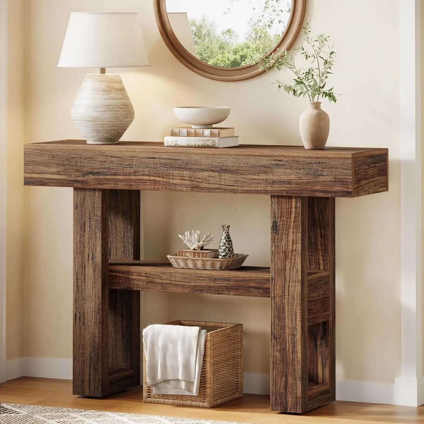 41.3" Console Table, 2-Tier Narrow Sofa Entryway Table with Storage