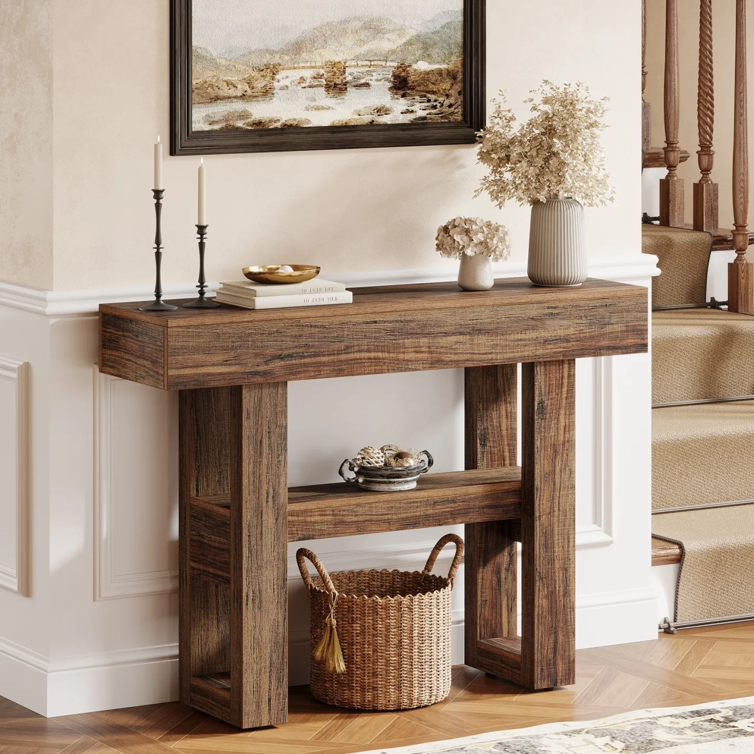 41.3" Console Table, 2-Tier Narrow Sofa Entryway Table with Storage