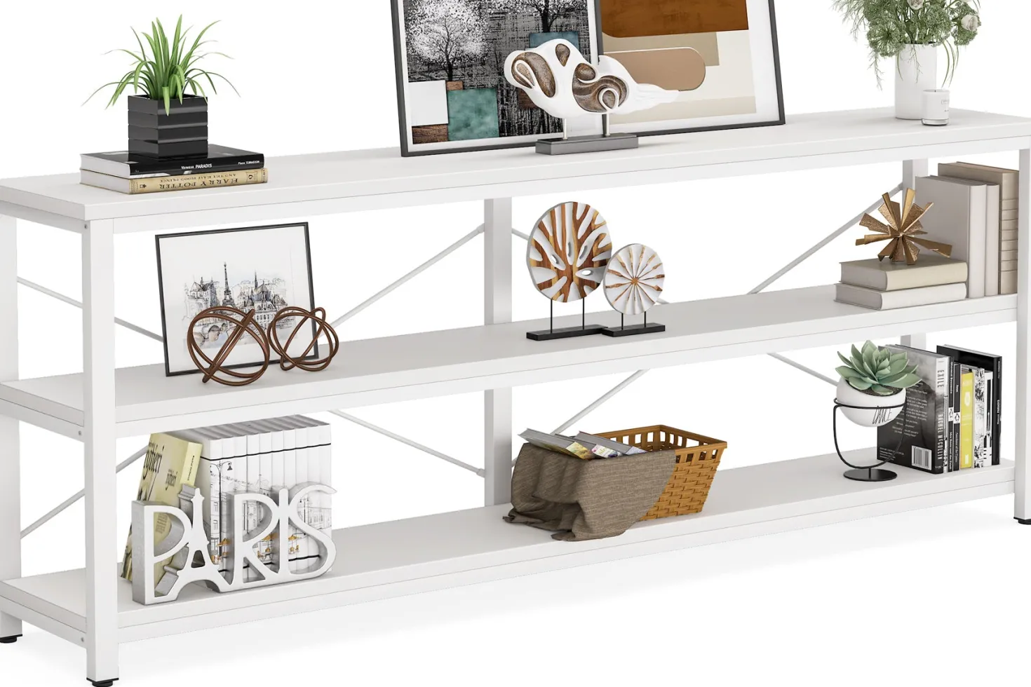 70.9" Console Table, 3-Tier Sofa Table with Metal Frame
