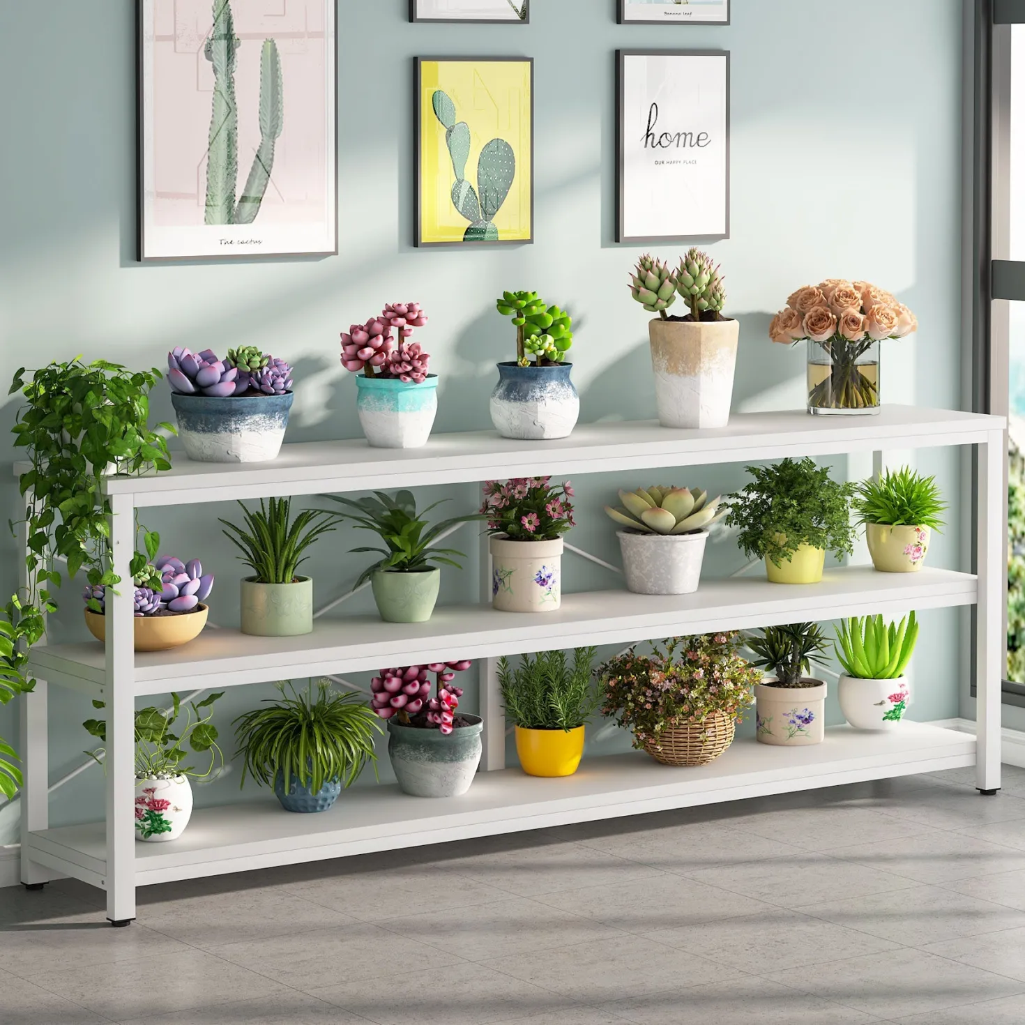 70.9" Console Table, 3-Tier Sofa Table with Metal Frame